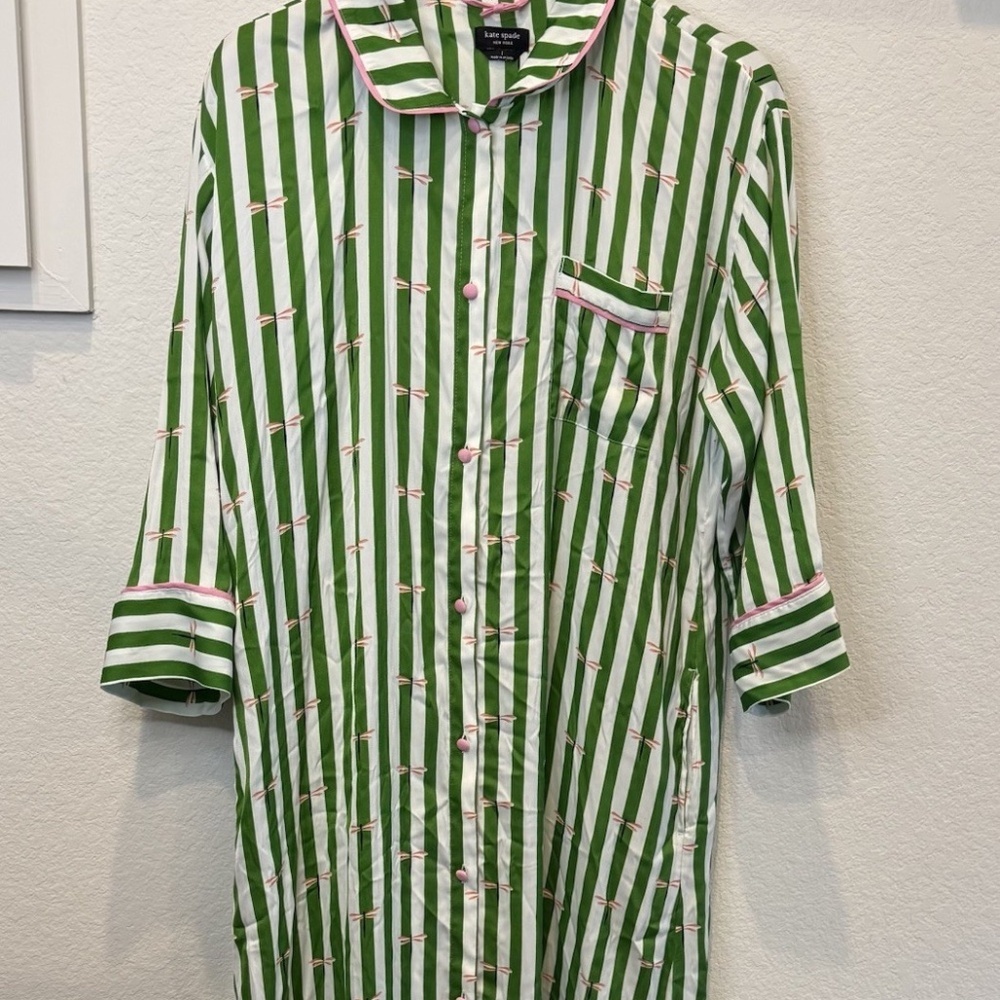 Kate Spade Dragonfly Stripe Maxi Shirt Dress Size Large
